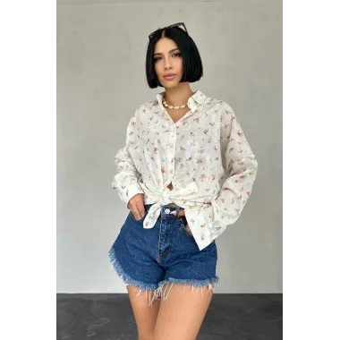 Oranj Brode Çiçek Nakışlı Klasik Gömlek