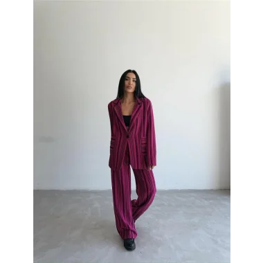 OTTOMAN ÇİZGİLİ CEKET-PANTOLON TK - Fuşya