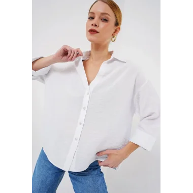 Oversize Kısa Kol Gömlek 20315 - Beyaz