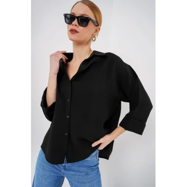 Oversize Kısa Kol Gömlek 20315 - Siyah