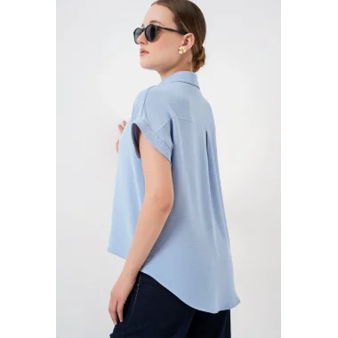 Oversize Kısa Kol Gömlek 20322 - Mavi