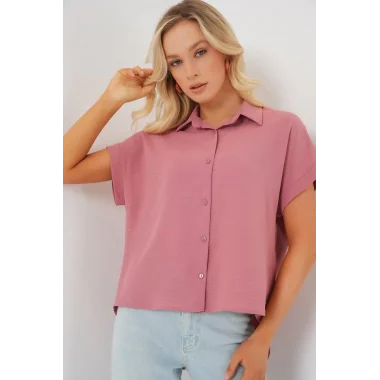 Oversize Kısa Kol Gömlek 20322 - Pembe