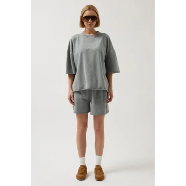 Oversize Lazer Kesim Bisiklet Yaka T-Shirt