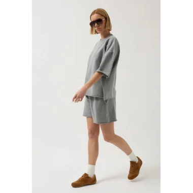 Oversize Lazer Kesim Bisiklet Yaka T-Shirt