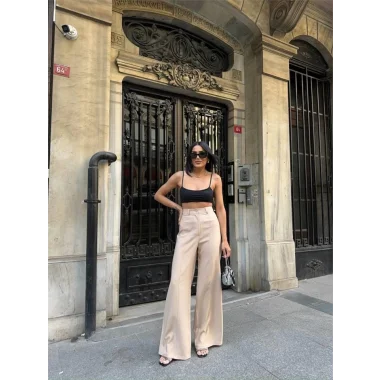 PANTOLON KAPALI CEP DETAYLI SALAŞ PANTOLON - Bej