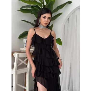 Ples Yırtmaç Detaylı Elbise