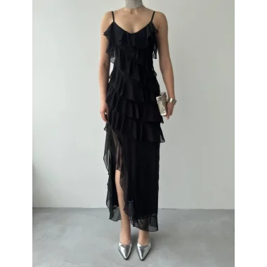 Ples Yırtmaç Detaylı Elbise