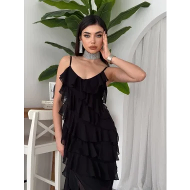 Ples Yırtmaç Detaylı Elbise