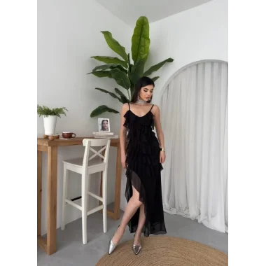 Ples Yırtmaç Detaylı Elbise