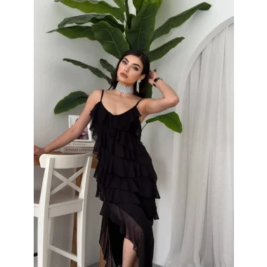 Ples Yırtmaç Detaylı Elbise