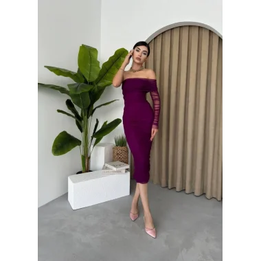 Polack Tek Omuz Tül Elbise