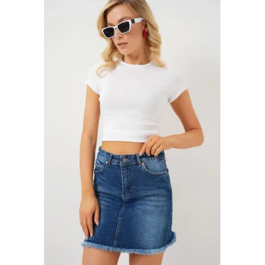 Püsküllü Mini Kot Etek 8051 - Lacivert
