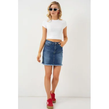 Püsküllü Mini Kot Etek 8051 - Lacivert