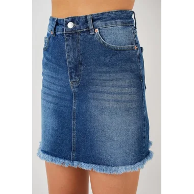 Püsküllü Mini Kot Etek 8051 - Lacivert