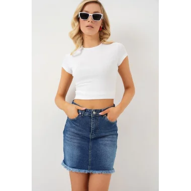 Püsküllü Mini Kot Etek 8051 - Lacivert