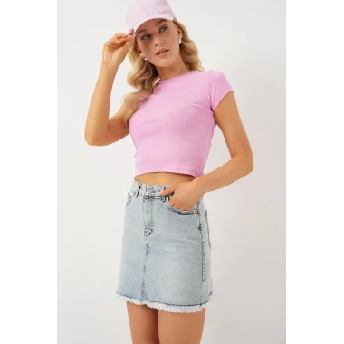 Püsküllü Mini Kot Etek 8051 - Mavi