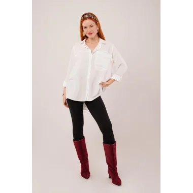 Salaş Kesim Cepli Beyaz Gömlek