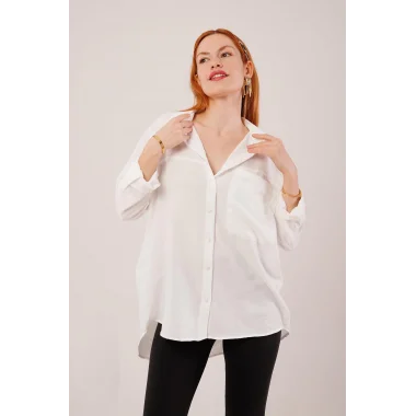 Salaş Kesim Cepli Beyaz Gömlek