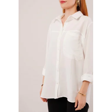 Salaş Kesim Cepli Beyaz Gömlek