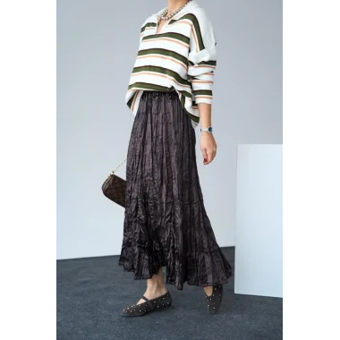 Saten Uzun Etek - KAHVE