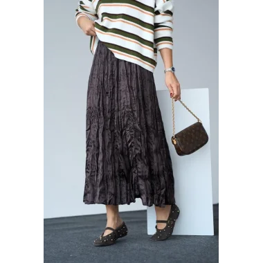 Saten Uzun Etek - KAHVE