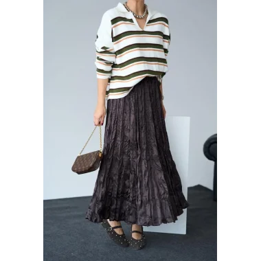 Saten Uzun Etek - KAHVE