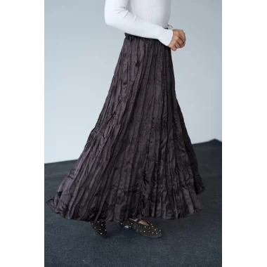 Saten Uzun Etek - KAHVE