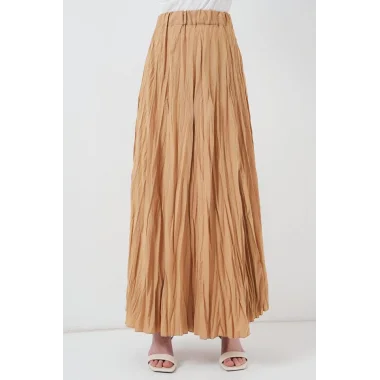 Uzun Kırışık Etek 8042 - Bisküvi