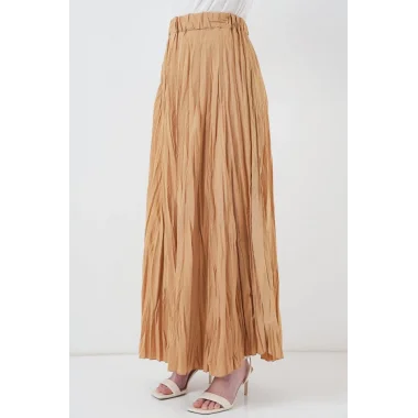 Uzun Kırışık Etek 8042 - Bisküvi