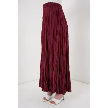 Uzun Kırışık Etek 8042 - Bordo