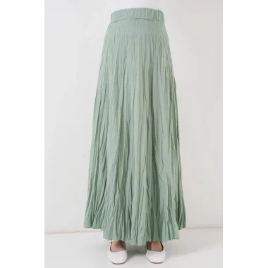 Uzun Kırışık Etek 8042 - Çağla