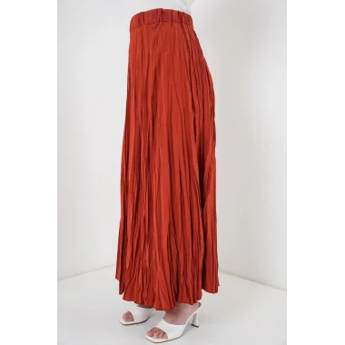 Uzun Kırışık Etek 8042 - Kiremit