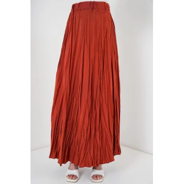 Uzun Kırışık Etek 8042 - Kiremit