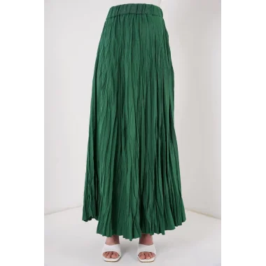 Uzun Kırışık Etek 8042 - Zümrüt Yeşili