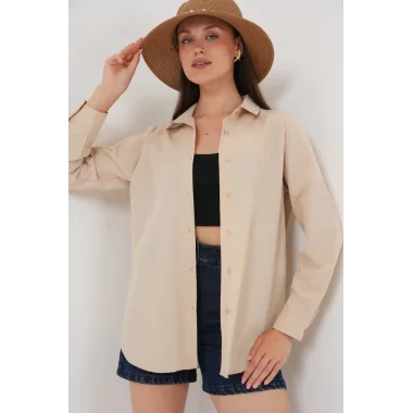 Uzun Kol Basic Gömlek 20279 - Bej