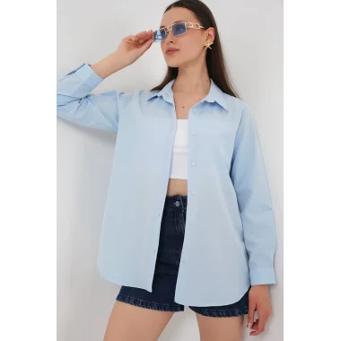 Uzun Kol Basic Gömlek 20279 - Mavi