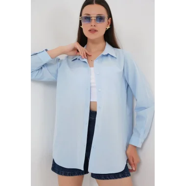 Uzun Kol Basic Gömlek 20279 - Mavi