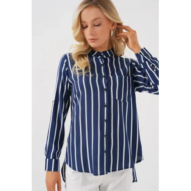Uzun Kollu Çizgili Gömlek 20283 - A.Lacivert