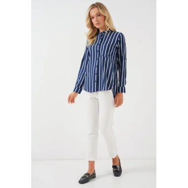 Uzun Kollu Çizgili Gömlek 20283 - A.Lacivert