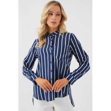 Uzun Kollu Çizgili Gömlek 20283 - A.Lacivert