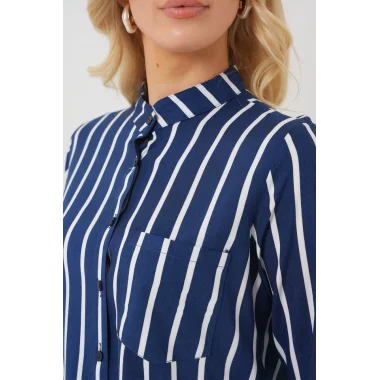 Uzun Kollu Çizgili Gömlek 20283 - A.Lacivert