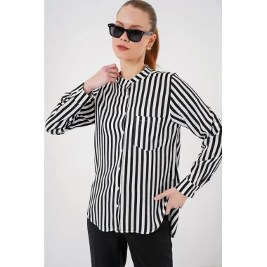 Uzun Kollu Çizgili Gömlek 20283 - Beyaz