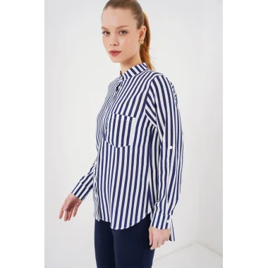 Uzun Kollu Çizgili Gömlek 20283 - Lacivert