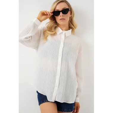 Uzun Oversize Gömlek 20320 - Beyaz