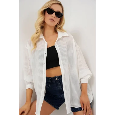 Uzun Oversize Gömlek 20320 - Beyaz