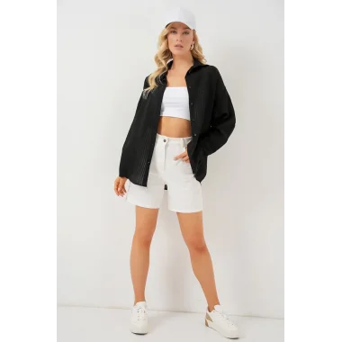 Uzun Oversize Gömlek 20320 - Siyah