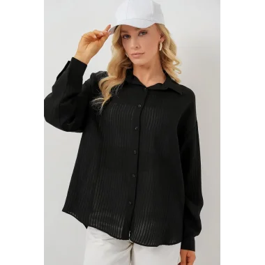 Uzun Oversize Gömlek 20320 - Siyah