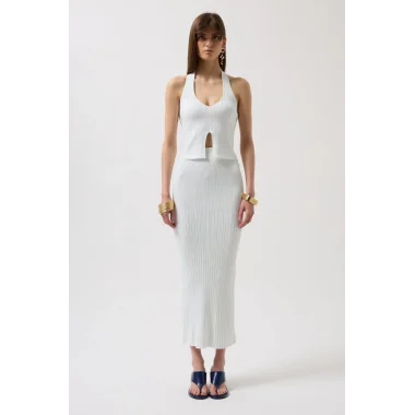 V Detay Dokulu Crop Bluz