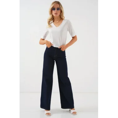 V Yaka Kısa Kol Basic Bluz 955 - Beyaz