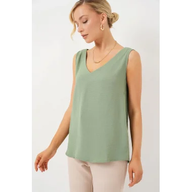 V Yaka Sıfır Kol Bluz 950 - Çağla